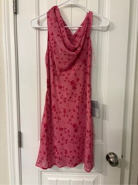 Lush Pink Floral Cowl Neck Mini Dress